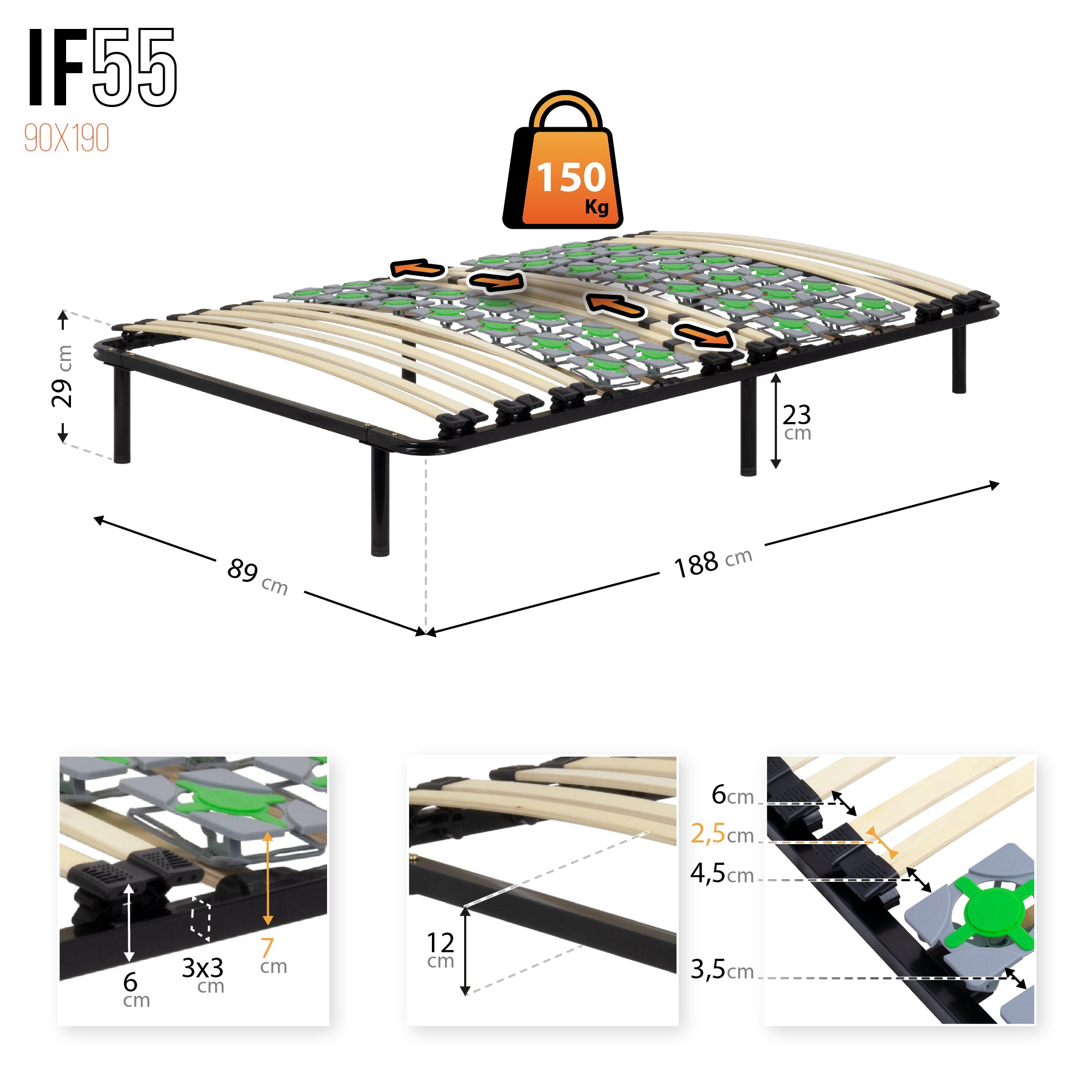 IF55 - Estrado ergo com lâminas e discos de mola duplo – com pés