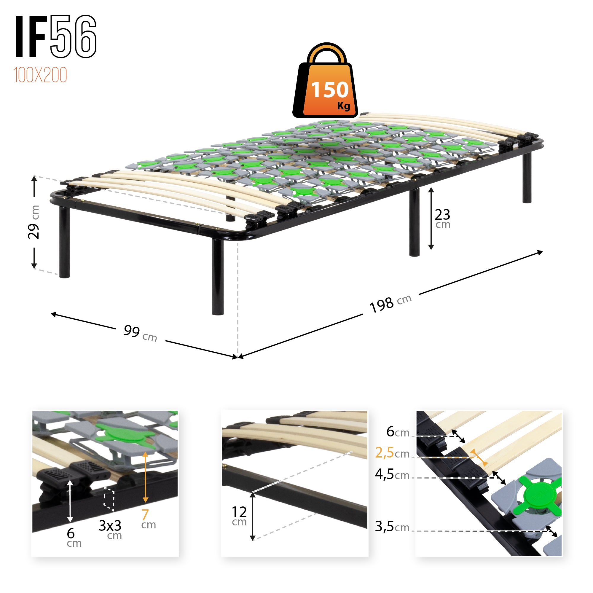 IF56 – Estrado ergo com molas prato e lâminas amortecidas, estrutura metálica reforçada - com ou sem pés