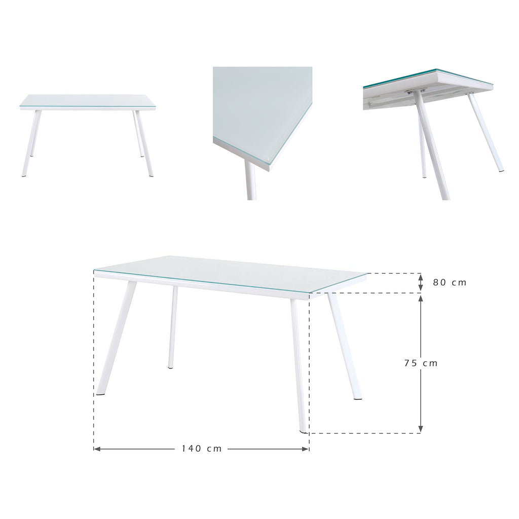 ELEGANCE - Mesa de jantar 140 cm – Tampo em vidro temperado e estrutura metálica, design nórdico, Preto/Branco