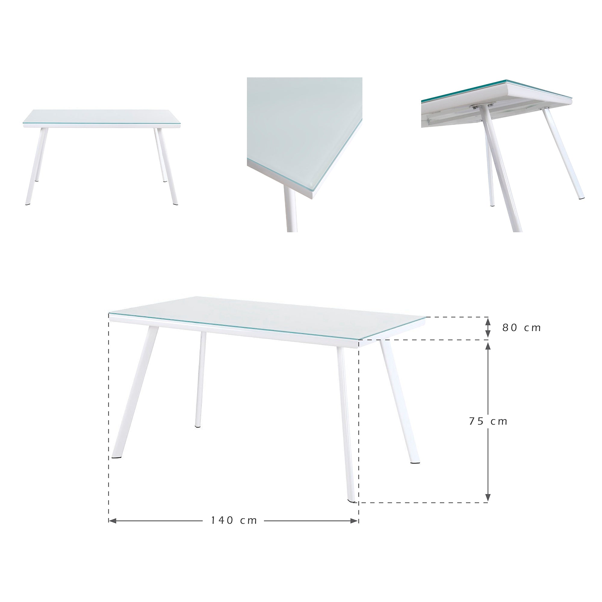 ELEGANCE - Mesa de jantar 140 cm – Tampo em vidro temperado e estrutura metálica, design nórdico, Preto/Branco