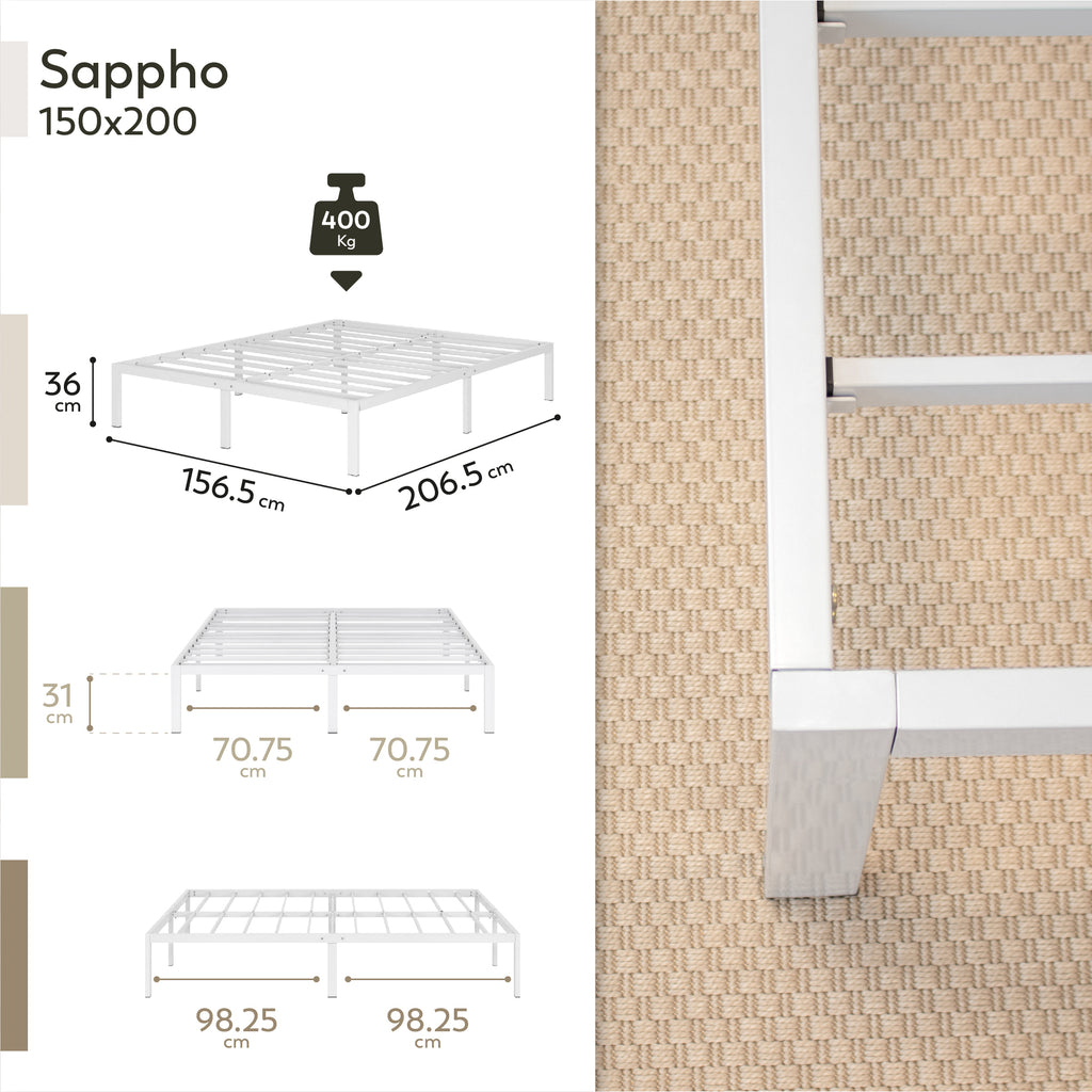 SAPPHO – Cama plataforma metálica com arrumação 31 cm - Preto ou Branco