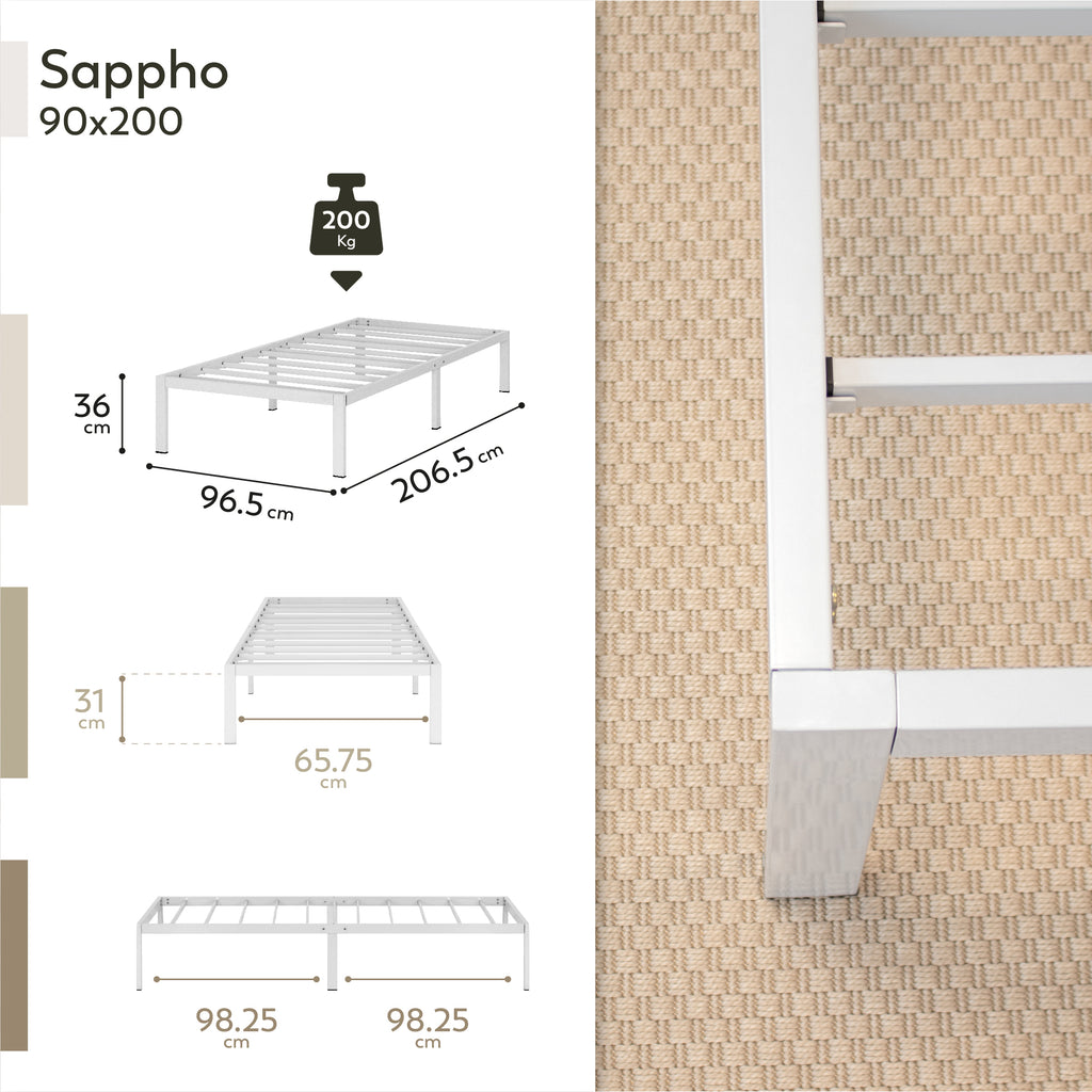 SAPPHO – Cama plataforma metálica com arrumação 31 cm - Preto ou Branco