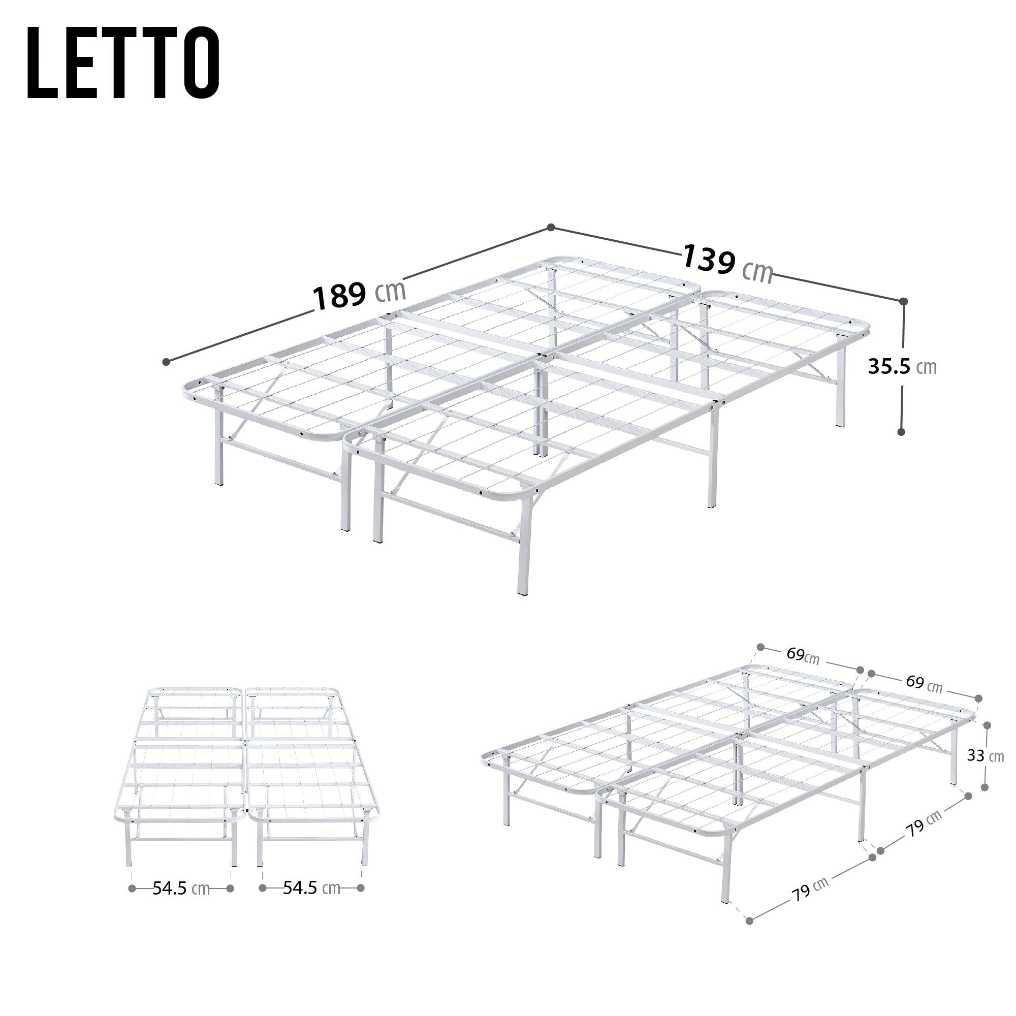 LETTO – Cama dobrável com estrutura metálica, compacta, fácil de montar