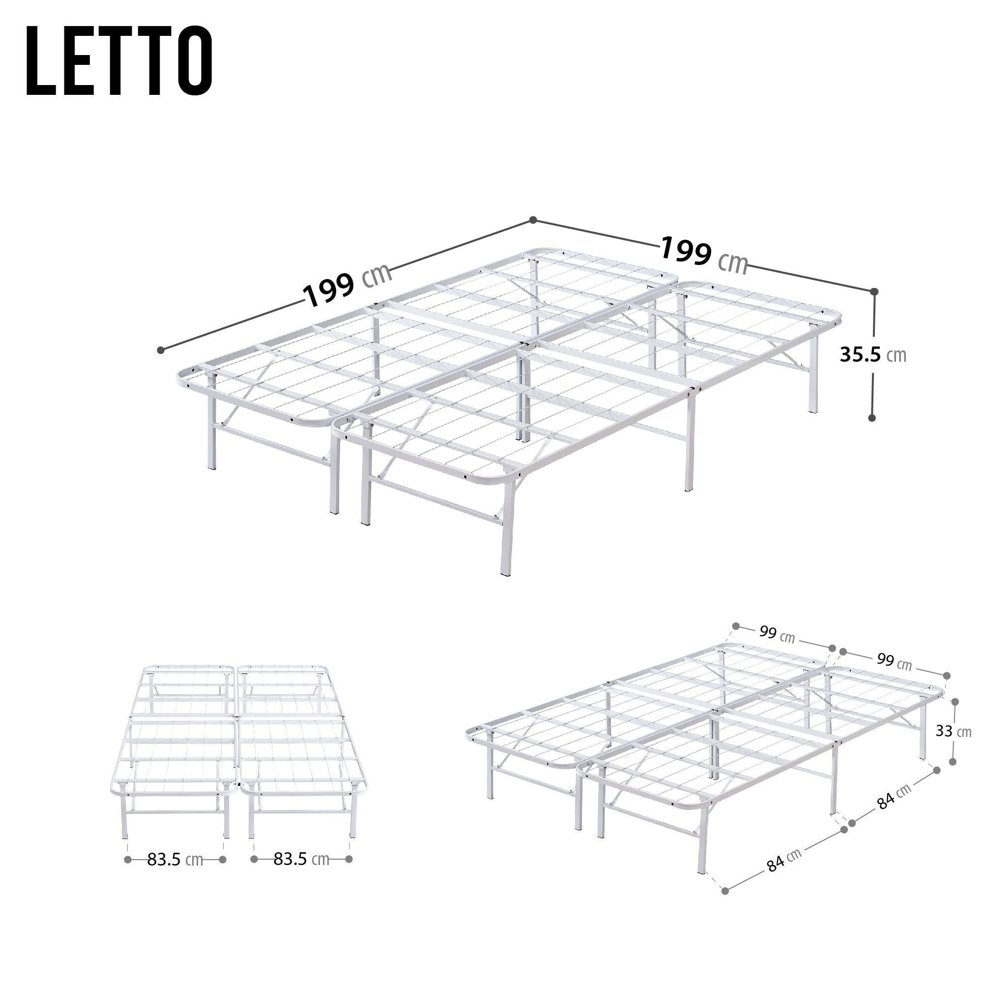 LETTO – Cama dobrável com estrutura metálica, compacta, fácil de montar