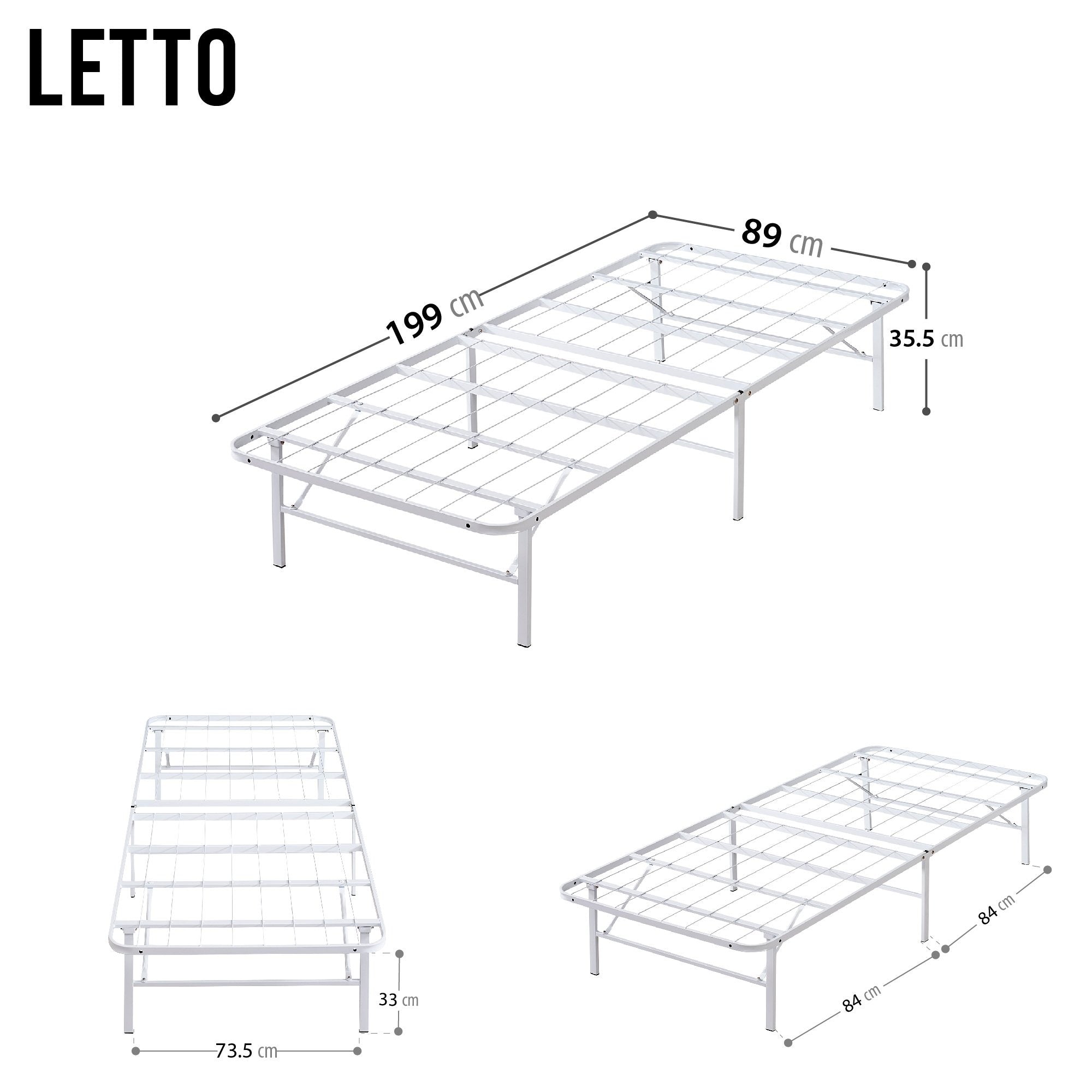 LETTO – Cama dobrável com estrutura metálica, compacta, fácil de montar