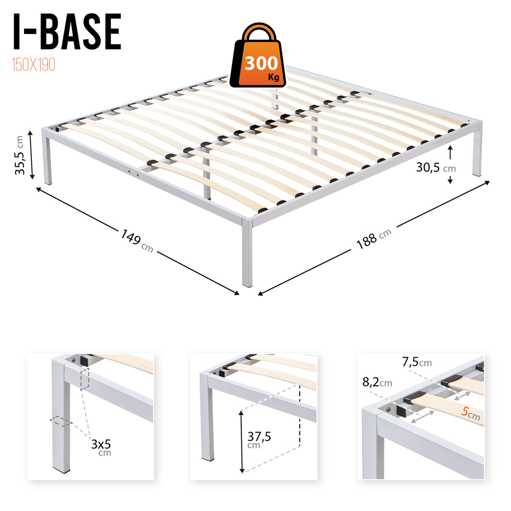 iBase – Cama com estrutura metálica e arrumação 30 cm em preto e branco