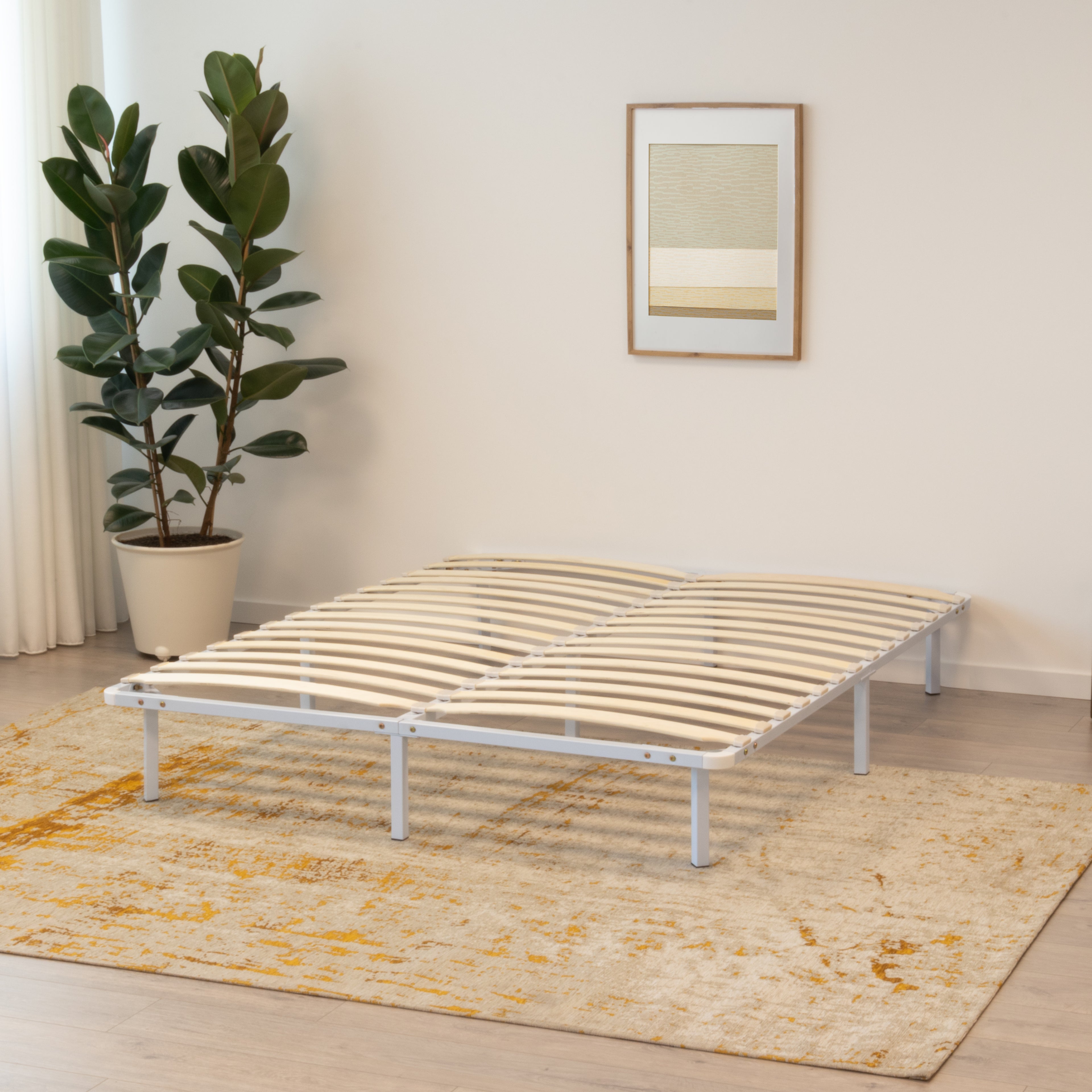 NAMARA – Cama com estrutura metálica e ripas amortecidas, arrumação 25 cm - Preto ou Branco