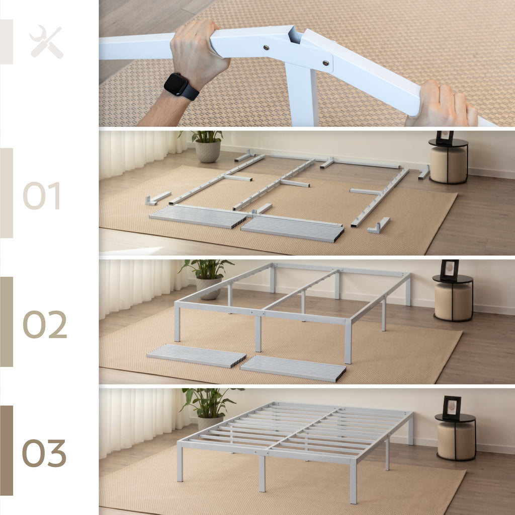 SAPPHO – Cama plataforma metálica com arrumação 31 cm - Preto ou Branco