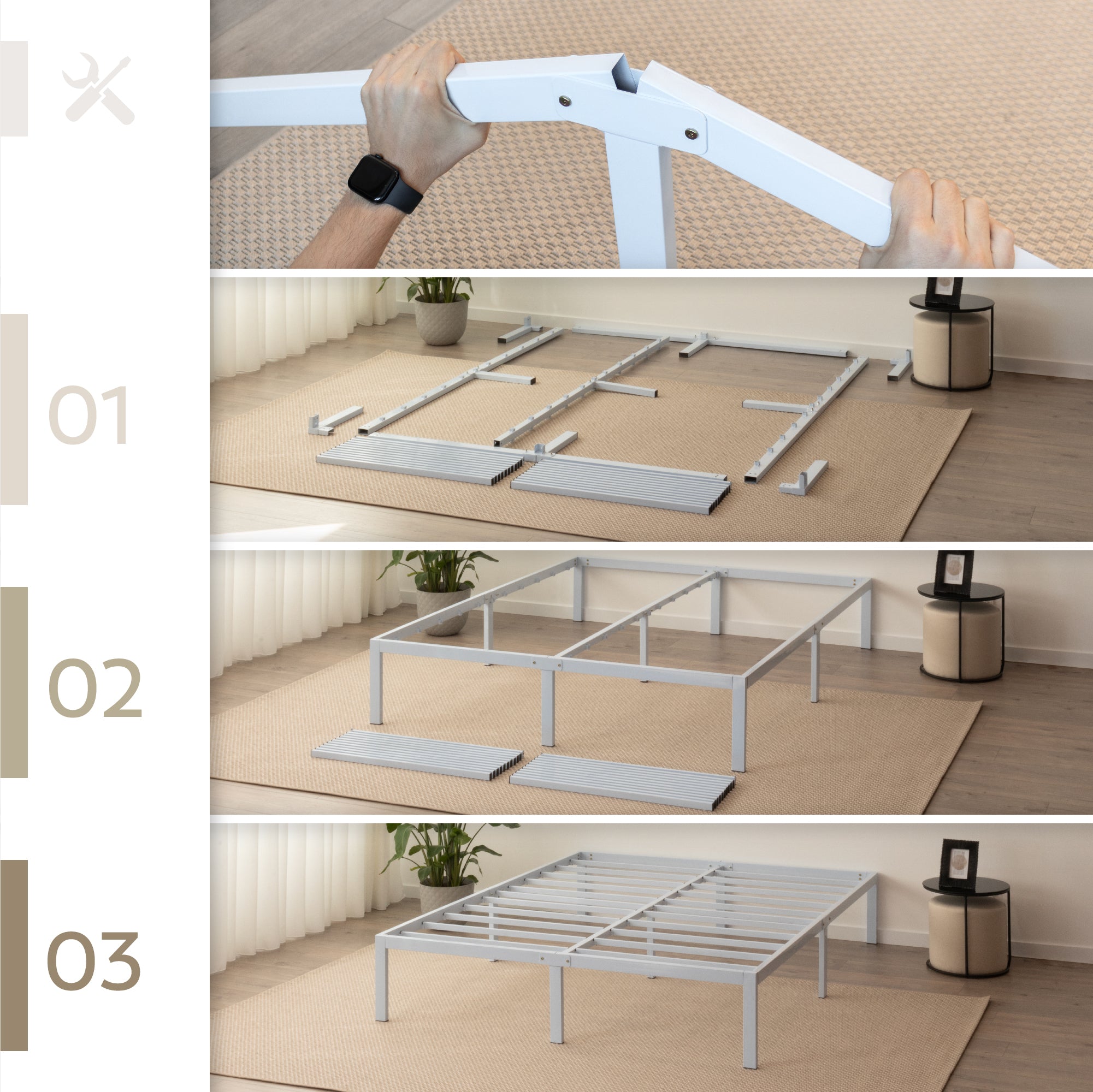 SAPPHO – Cama plataforma metálica com arrumação 31 cm - Preto ou Branco