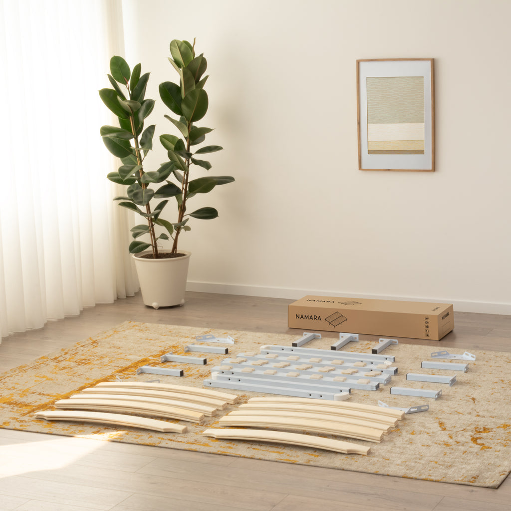 NAMARA – Cama com estrutura metálica e ripas amortecidas, arrumação 25 cm - Preto ou Branco