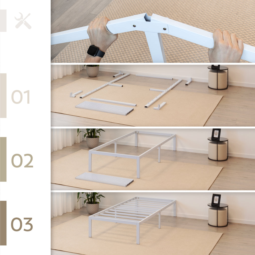 SAPPHO – Cama plataforma metálica com arrumação 31 cm - Preto ou Branco