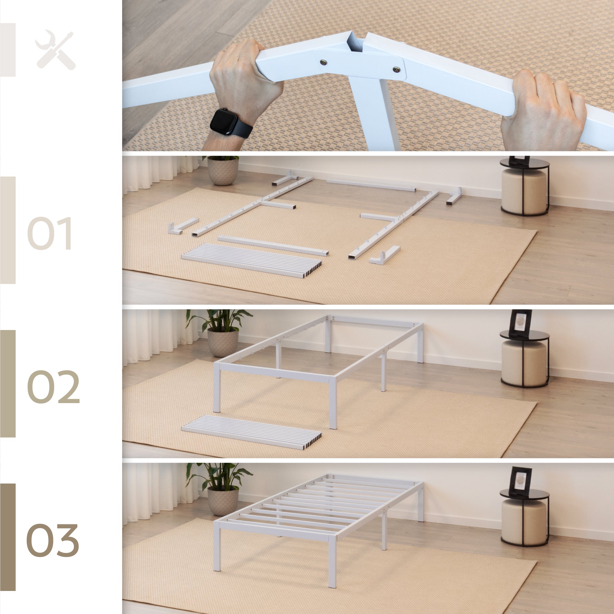 SAPPHO – Cama plataforma metálica com arrumação 31 cm - Preto ou Branco