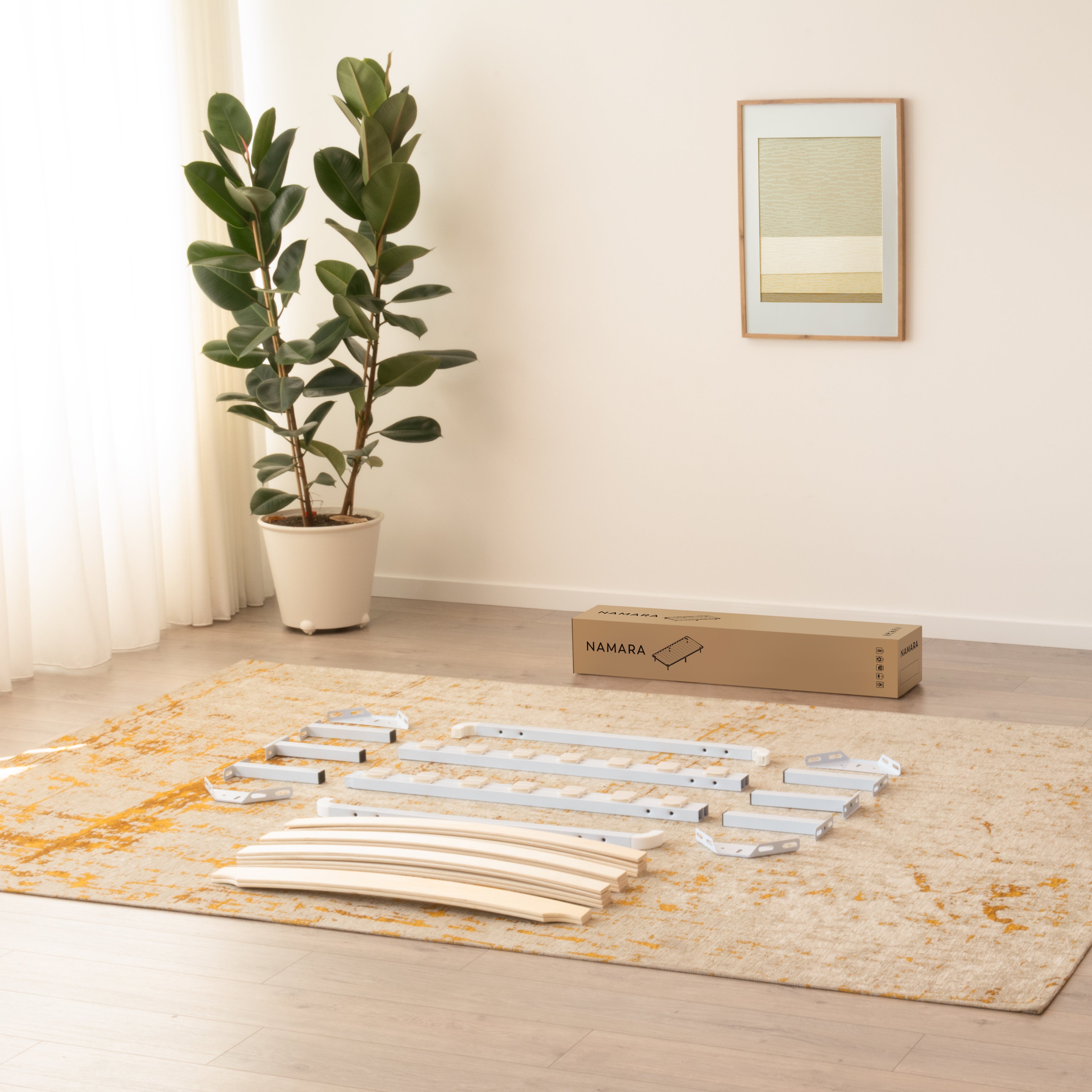 NAMARA – Cama com estrutura metálica e ripas amortecidas, arrumação 25 cm - Preto ou Branco